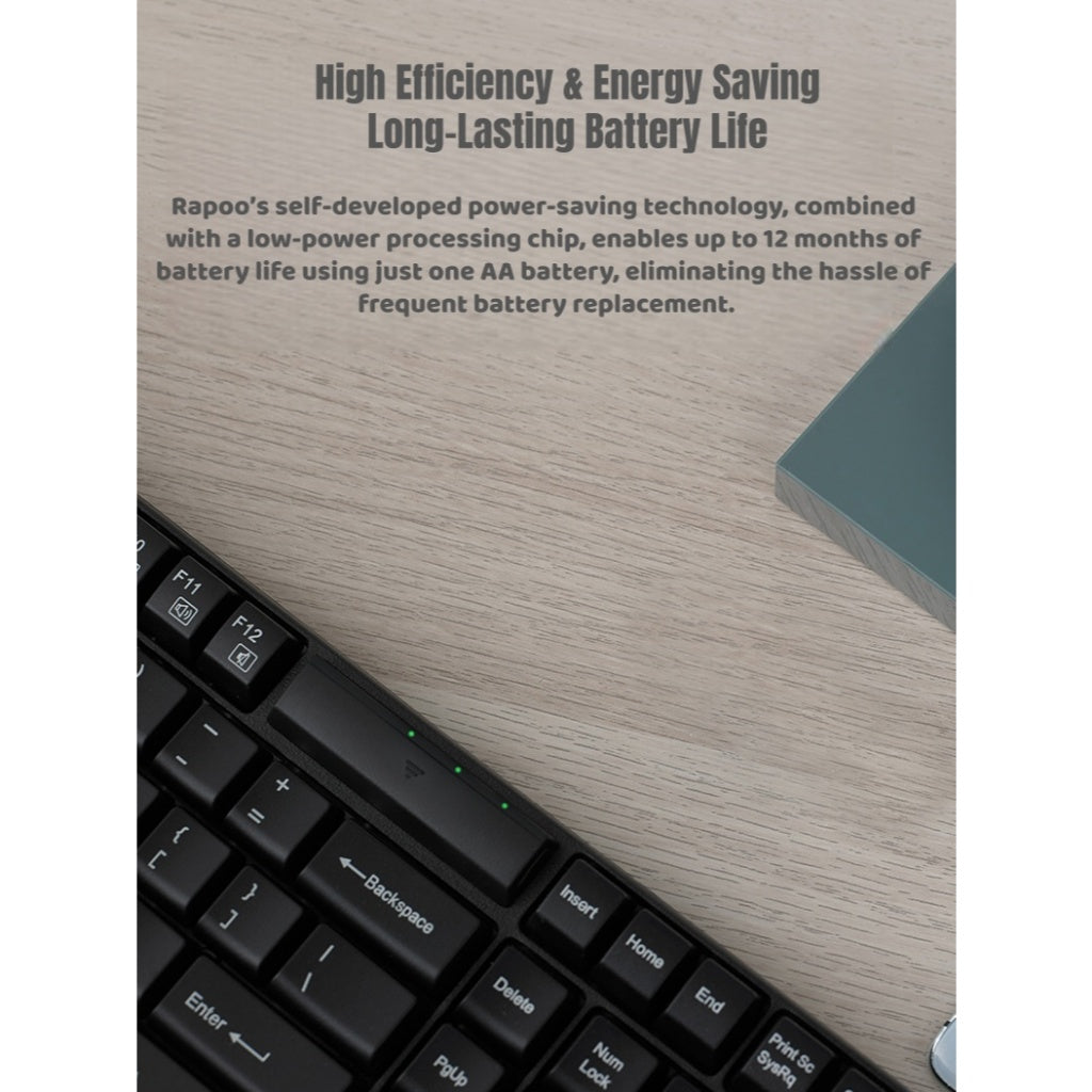 RAPOO E1050 Wireless Keyboard 2.4G | 104 Keys | Spill-Resistant | 12 Months Battery | 2-Year SG Warranty