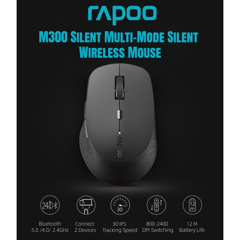 RAPOO M300 Silent Wireless Mouse | BT 5.0 + 2.4G | 2400 DPI | 24M SG WarrantyKeyboard Mouse Combo Bundle