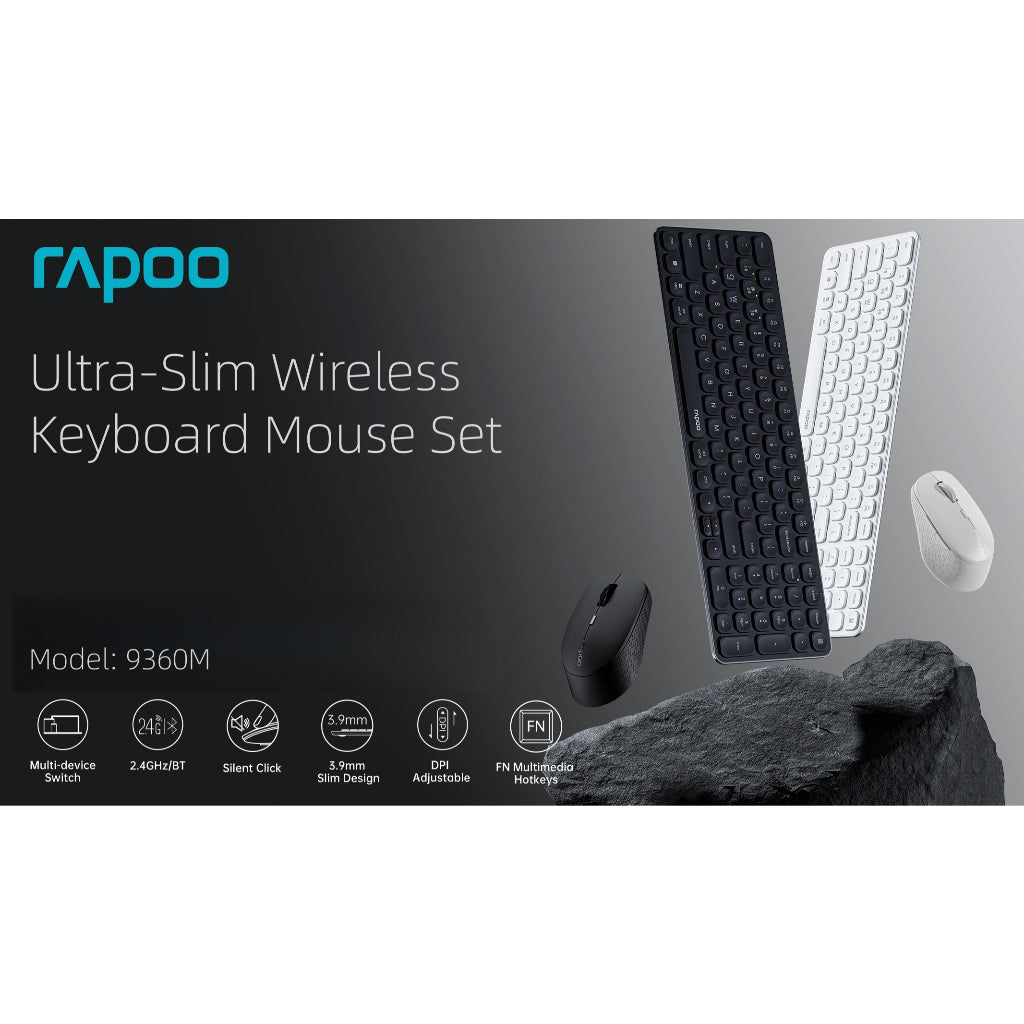 RAPOO 9360M Wireless Keyboard Mouse Combo | 99 Keys Ultra-Slim | Multi-Device BT M300 Silent Mouse