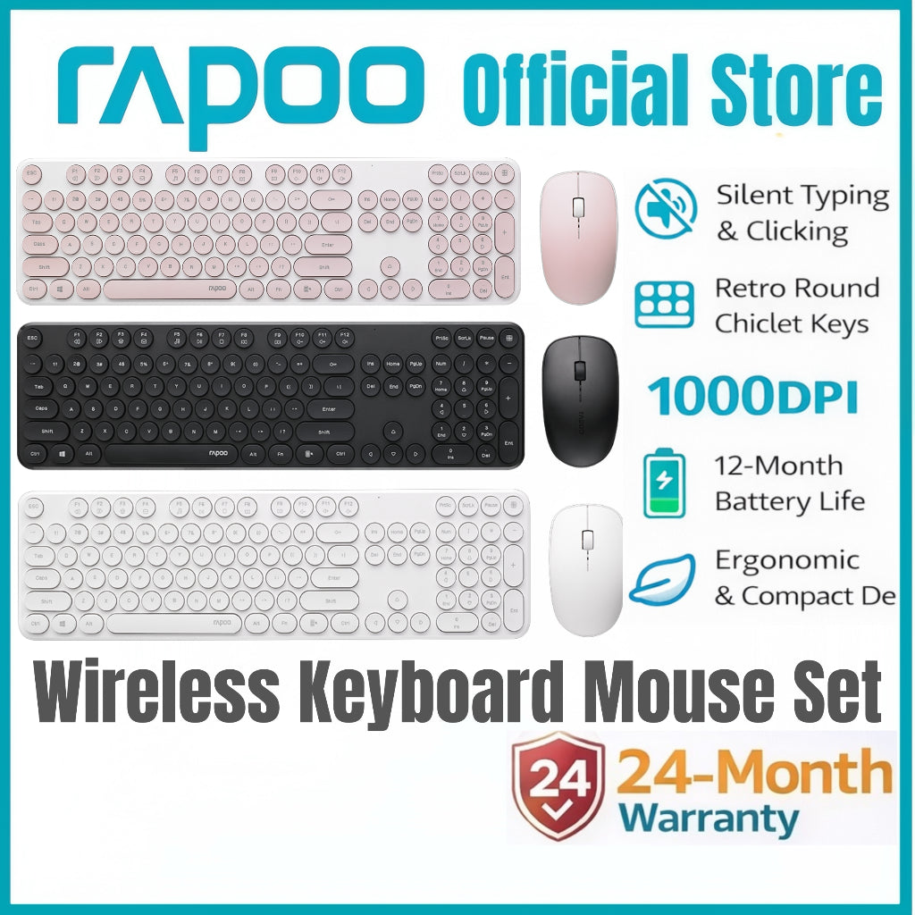 RAPOO X260S 2.4G Wireless Keyboard Mouse Set | Silent Typing | 1000DPI Optical Mouse | 24-Month Warranty