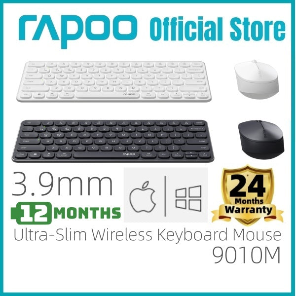 RAPOO 9010M Wireless Keyboard Mouse Combo | Ultra-Slim 78 Keys | Bluetooth + 2.4G | Silent | 24M SG Warranty