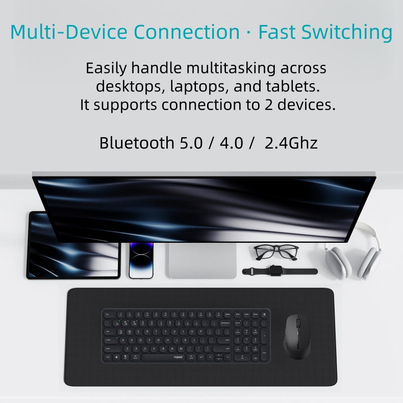 RAPOO 9360M Wireless Keyboard Mouse Combo | 99 Keys Ultra-Slim | Multi-Device BT M300 Silent Mouse