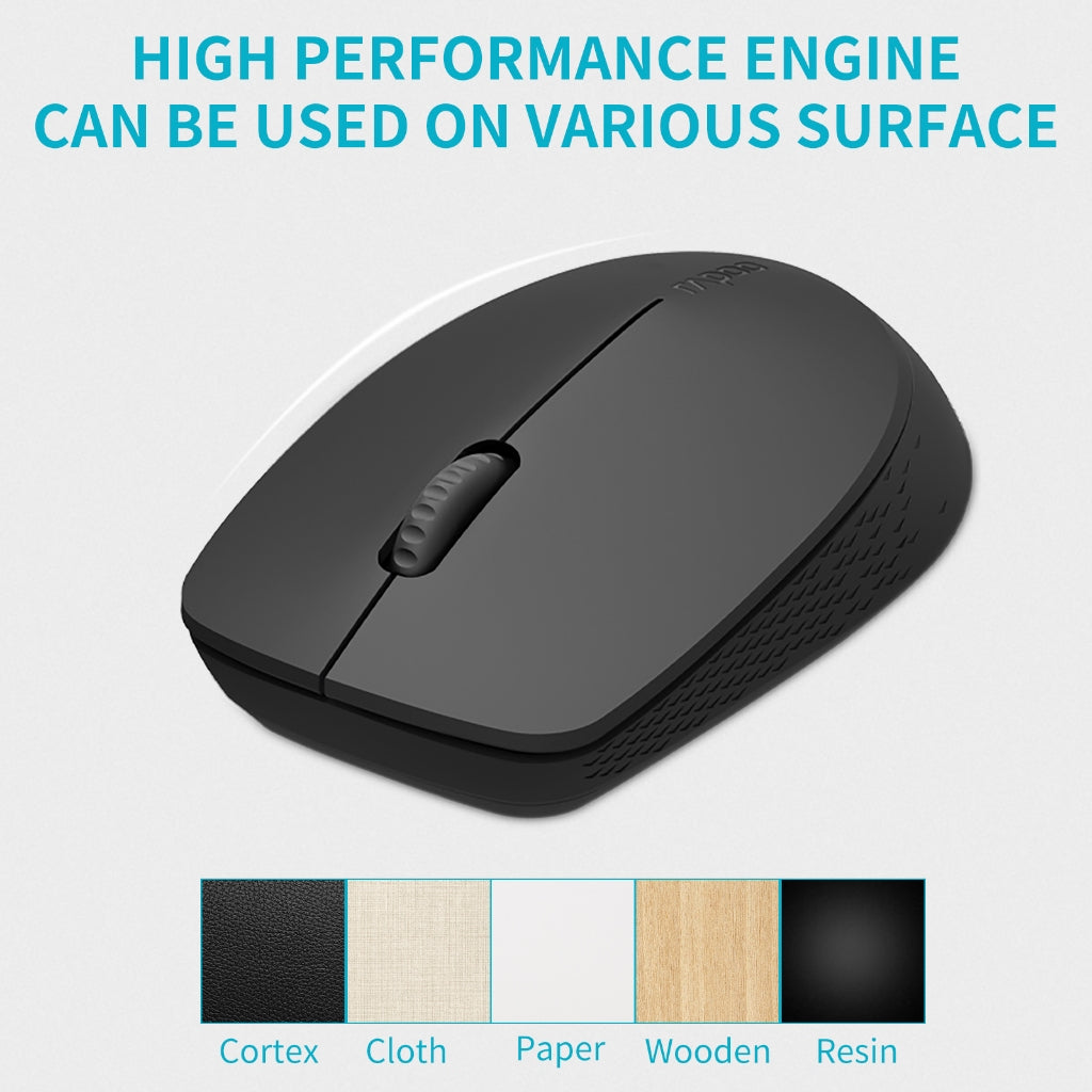 RAPOO M100 Silent Wireless Mouse | Silent Click | Ergonomic & Ambidextrous | Tri-Mode BT 2400 DPI