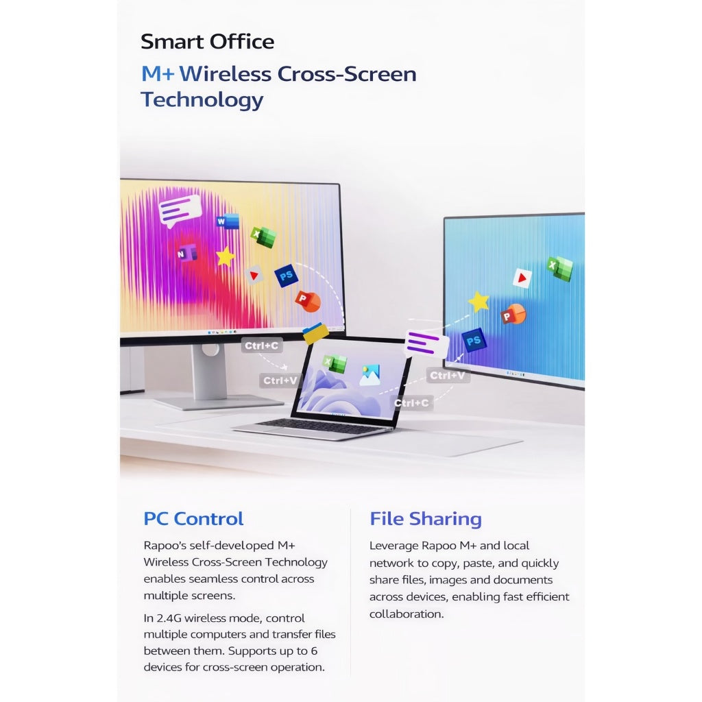 Rapoo MT550L Wireless Mouse | PAW3220 Sensor | Bluetooth 5.0 / 2.4G / Wired | 4000 DPI | USB-C Rechargeable | Multi-Devi