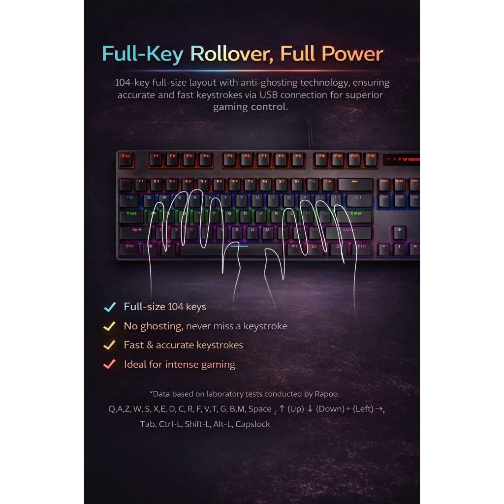 RAPOO V500 PRO Wired Mechanical Gaming Keyboard | RGB Backlit | 104 Keys | Anti-Ghosting | Aluminum Top 2 Years Warranty