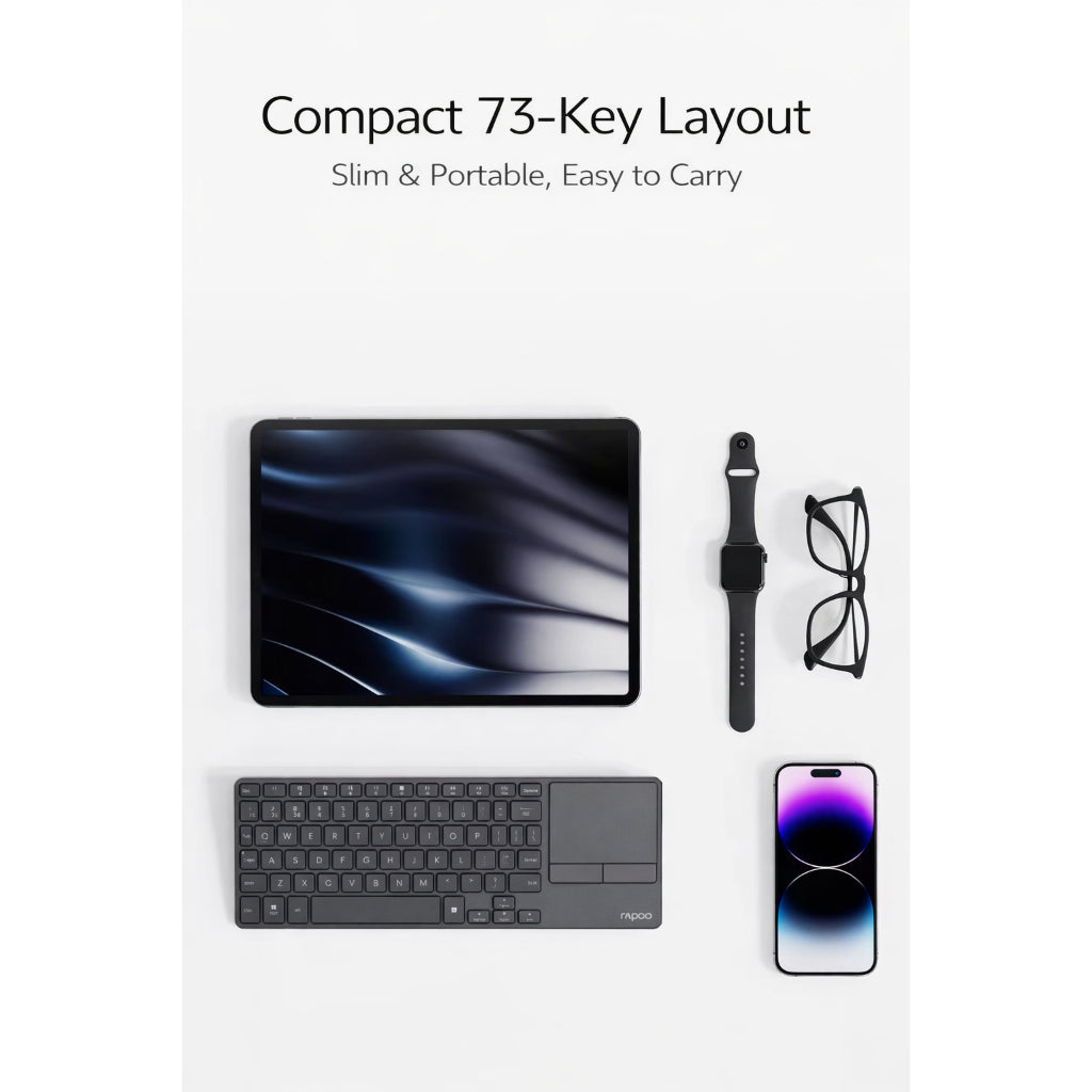 Rapoo E900T Wireless Keyboard with Touchpad | Bluetooth 5.0 / 4.0 & 2.4GHz | Multi-Device | Windows & macOS