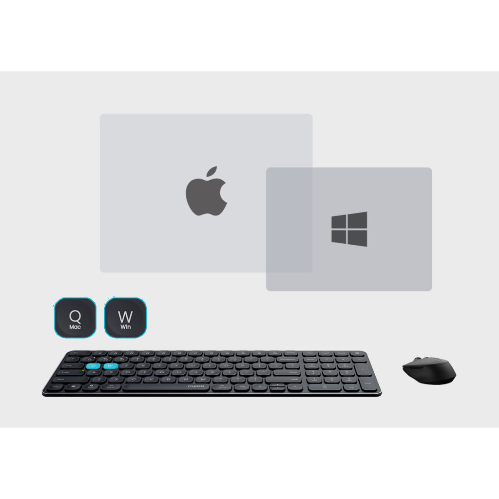 RAPOO 9360M Wireless Keyboard Mouse Combo | 99 Keys Ultra-Slim | Multi-Device BT M300 Silent Mouse