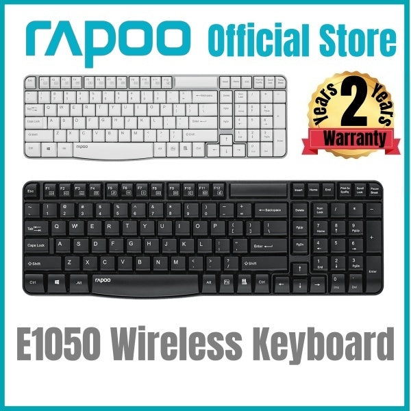 RAPOO E1050 Wireless Keyboard 2.4G | 104 Keys | Spill-Resistant | 12 Months Battery | 2-Year SG Warranty
