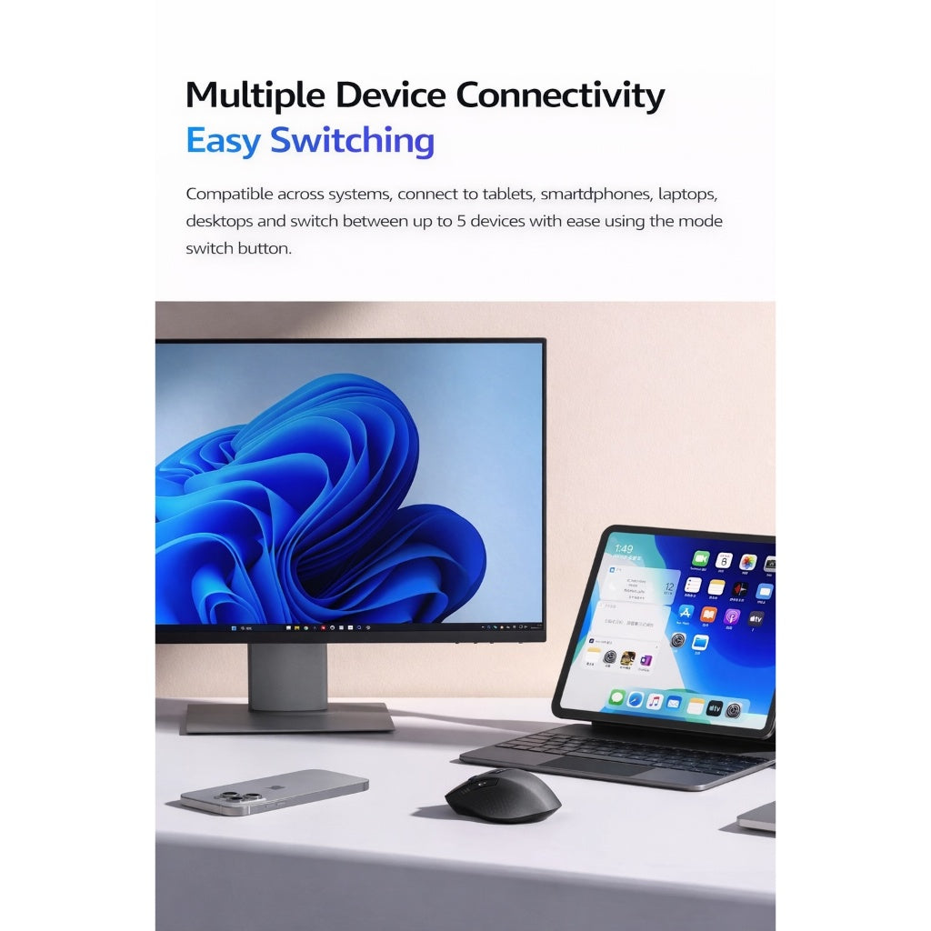 Rapoo MT550L Wireless Mouse | PAW3220 Sensor | Bluetooth 5.0 / 2.4G / Wired | 4000 DPI | USB-C Rechargeable | Multi-Devi