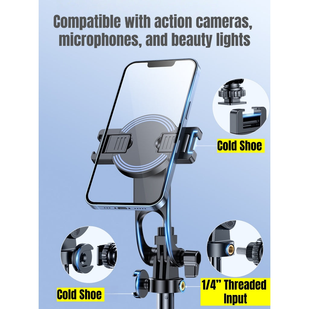 GXM 2-in-1 Magnetic Selfie Stick Tripod 130cm | ABS Aluminum Alloy | 10m Bluetooth Remote | 360° Rotation Action Camera