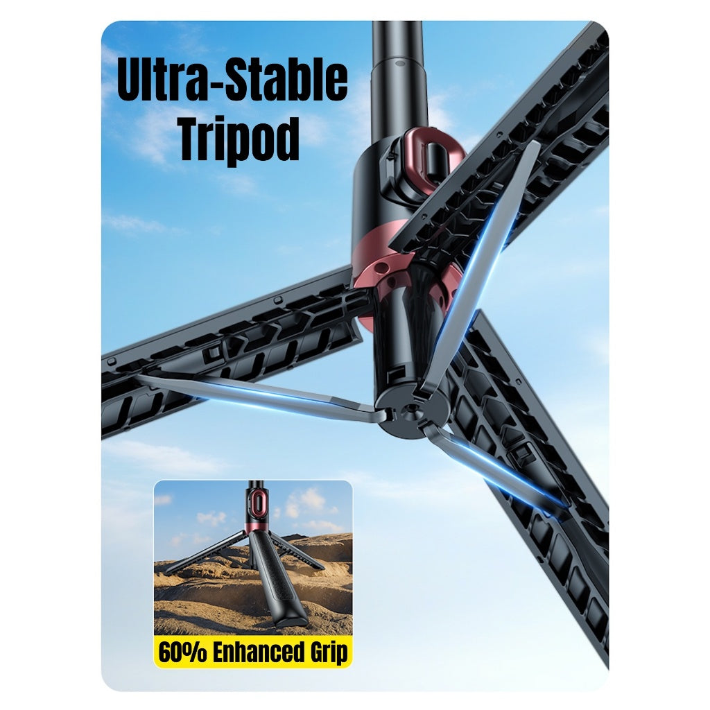 GXM 2-in-1 Magnetic Selfie Stick Tripod 130cm | ABS Aluminum Alloy | 10m Bluetooth Remote | 360° Rotation Action Camera