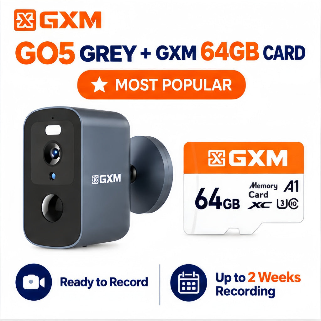 GXM GO5 4G LTE Security Wireless Camera 3K 5MP SIM Card Battery Powered AI Human Detection IP66 Outdoor No WiFi Required