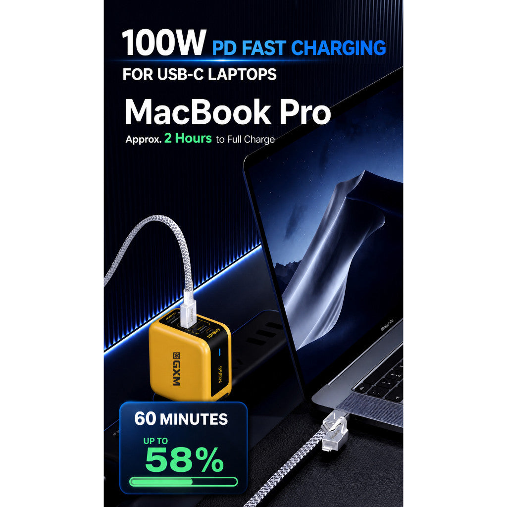 GXM 100W 4 in 1 Fast Charging Data Cable PD, USB-C & USB-A to Type-C/Lightning, 480Mbps, 1.2m Braided Cable CBT100