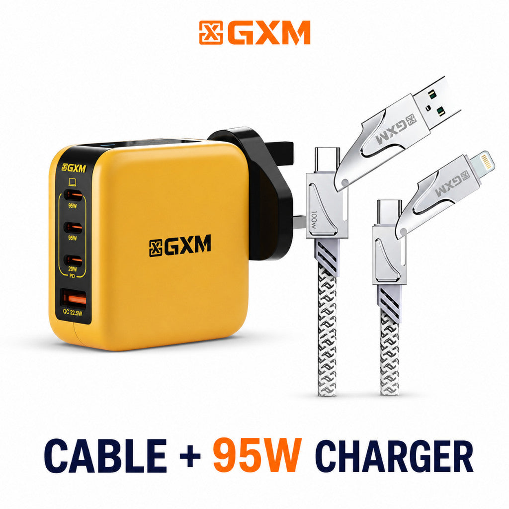 GXM 100W 4 in 1 Fast Charging Data Cable PD, USB-C & USB-A to Type-C/Lightning, 480Mbps, 1.2m Braided Cable CBT100