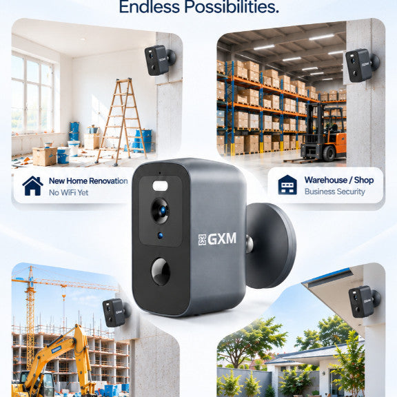 GXM GO5 4G LTE Security Wireless Camera 3K 5MP SIM Card Battery Powered AI Human Detection IP66 Outdoor No WiFi Required