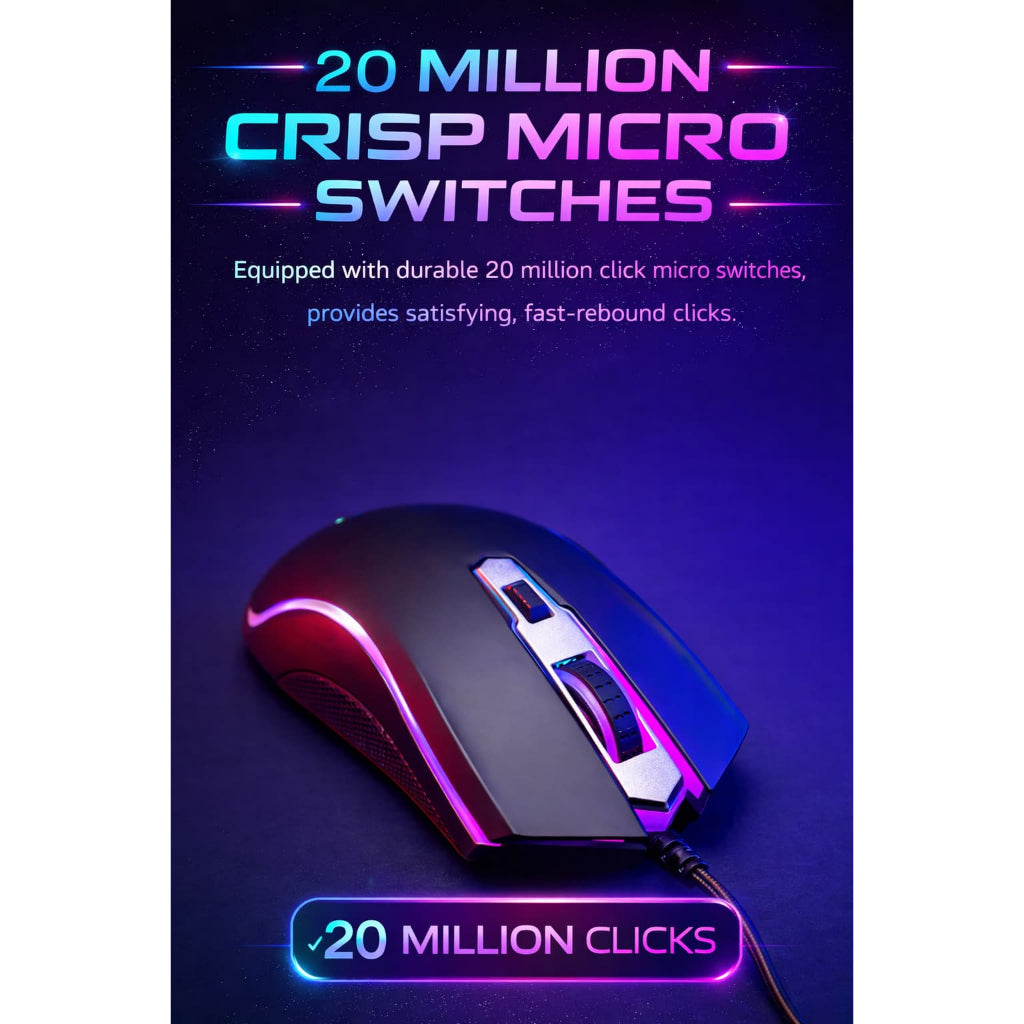 RAPOO V25S RGB Wired Gaming Mouse | 3325 Optical Sensor | 200β5000 DPI | 1000Hz 8 Programmable Buttons 2 Years Warranty