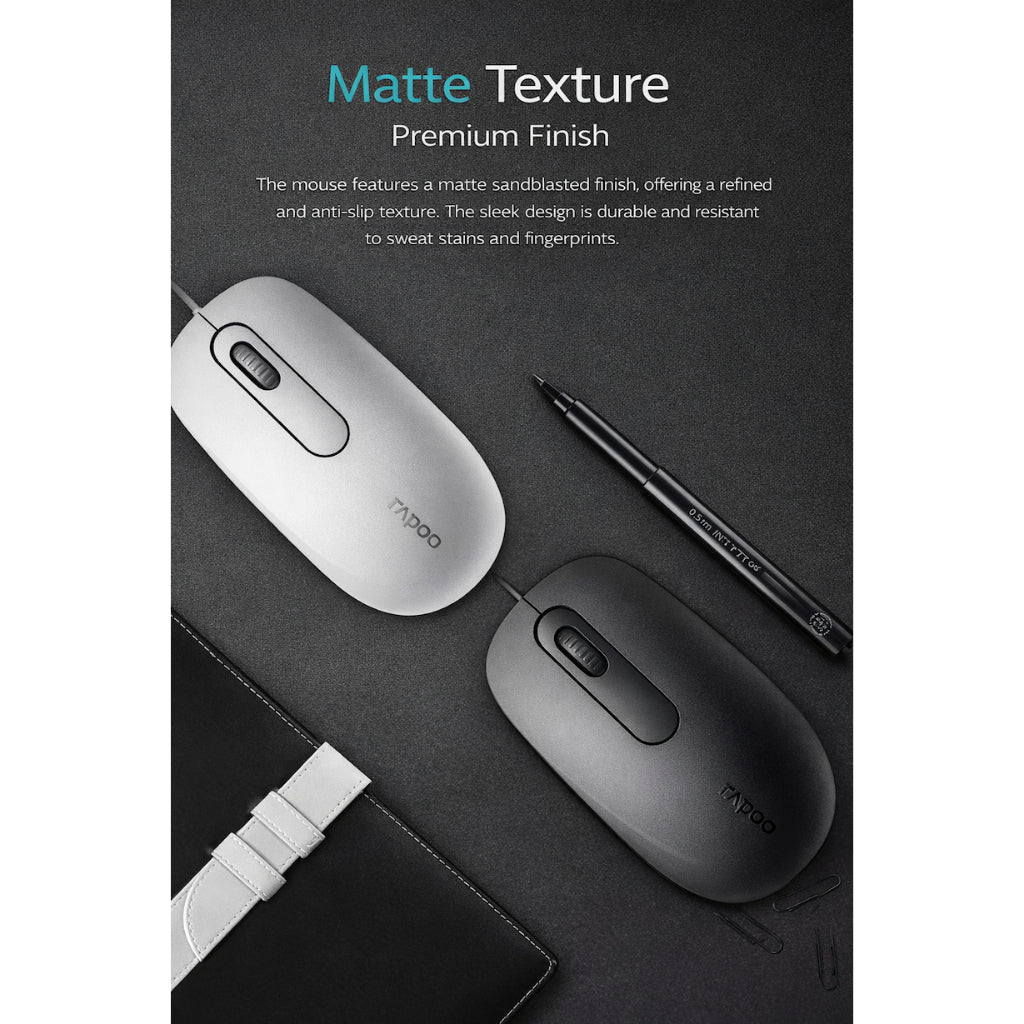 RAPOO N200 Wired Optical Mouse | 1000 DPI High Precision | Ergonomic Ambidextrous Design | USB Plug & Play