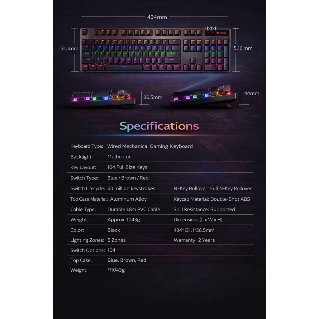 RAPOO V150S Wired Gaming Keyboard & Mouse Combo | V500 Pro Mechanical RGB Keyboard + V22S Gaming Mouse Official Warranty