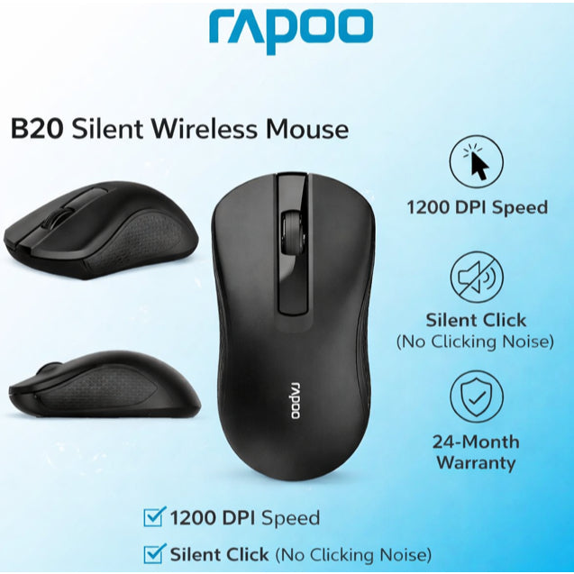 RAPOO B20 Silent Wireless Mouse | 2.4G | 1200 DPI | Quiet Click | 12-Month Battery