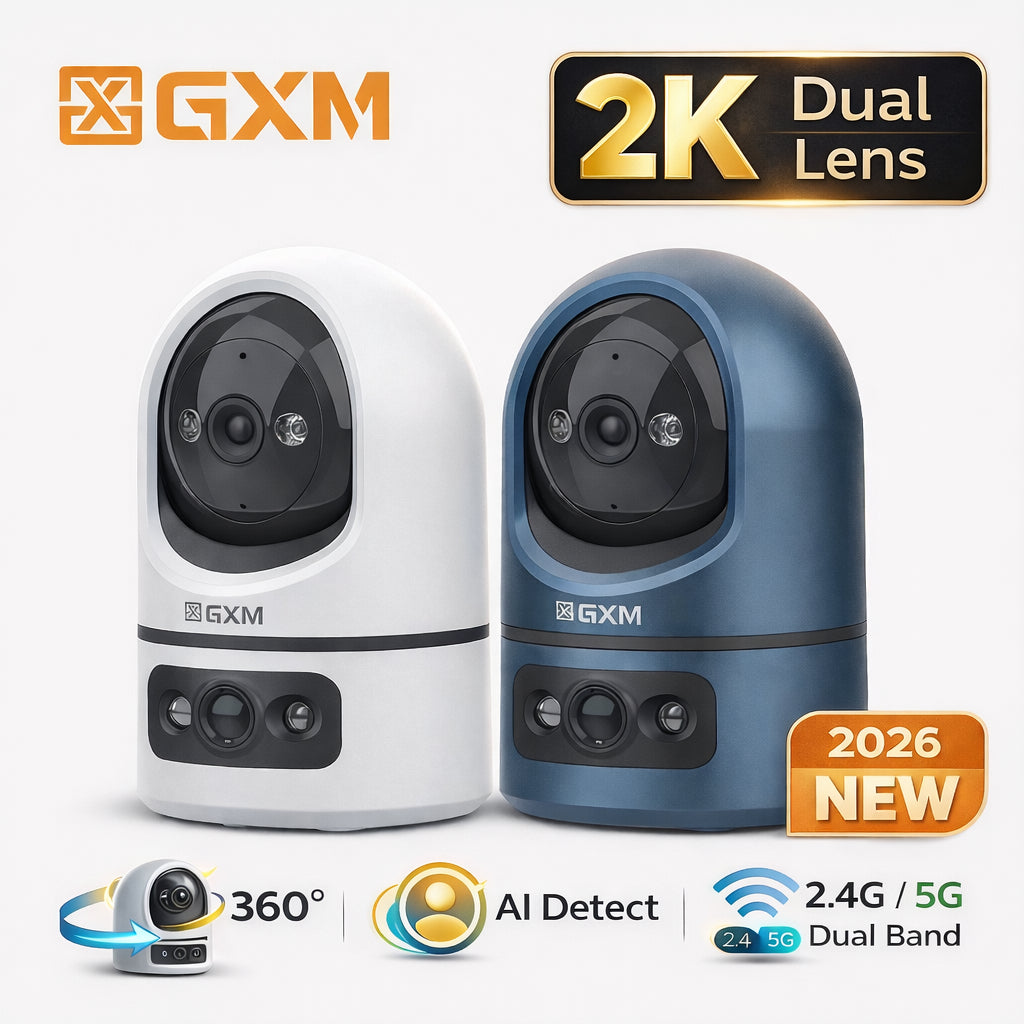 GXM P7 Dual Lens 2K Smart CCTV | 360° PTZ Auto Tracking | Fixed Wide View | Sound & Light Alarm | Dual-Band WiFi | Cloud