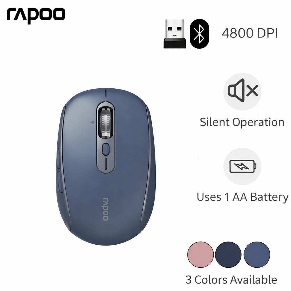 RAPOO M590 Silent Multi-Mode Wireless Mouse | 2.4G + Bluetooth 4.0/5.0 | 4800 DPI | 24 Months Warranty