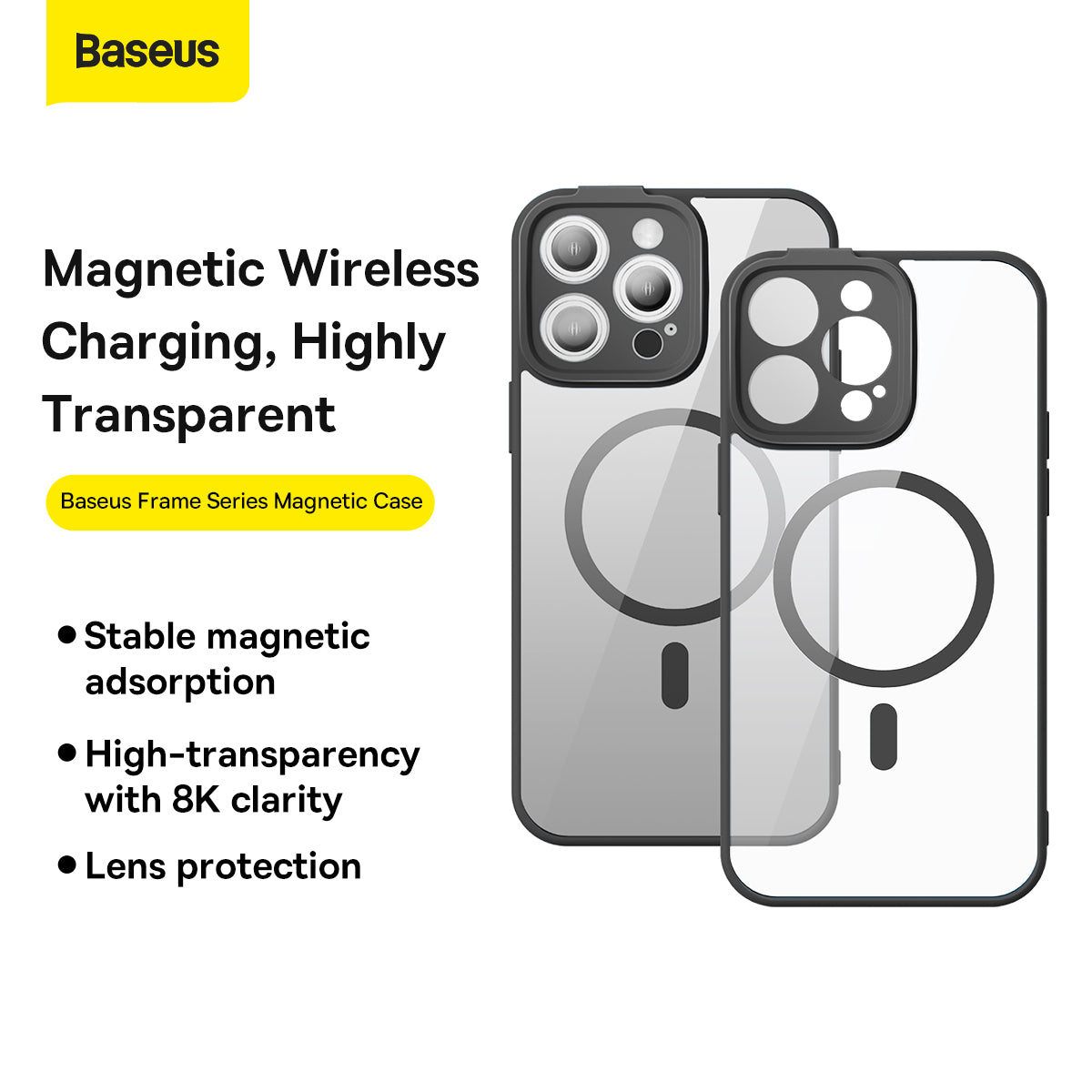 Baseus iP 14 Frame Series Magnetic Case + FREE Tempered Glass Screen Protector Magsafe Impact Shatter Resistant Lens Protection Fingerprint-Proof Anti-Yellowing Magsafe for iPhone 14 Pro Max Plus