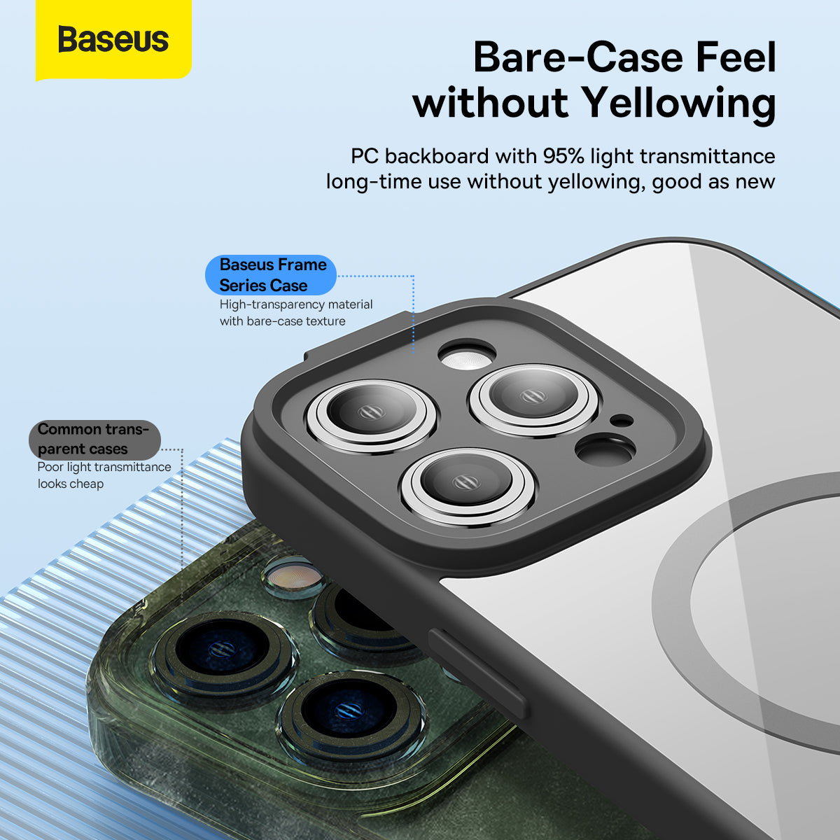Baseus iP 14 Frame Series Magnetic Case + FREE Tempered Glass Screen Protector Magsafe Impact Shatter Resistant Lens Protection Fingerprint-Proof Anti-Yellowing Magsafe for iPhone 14 Pro Max Plus