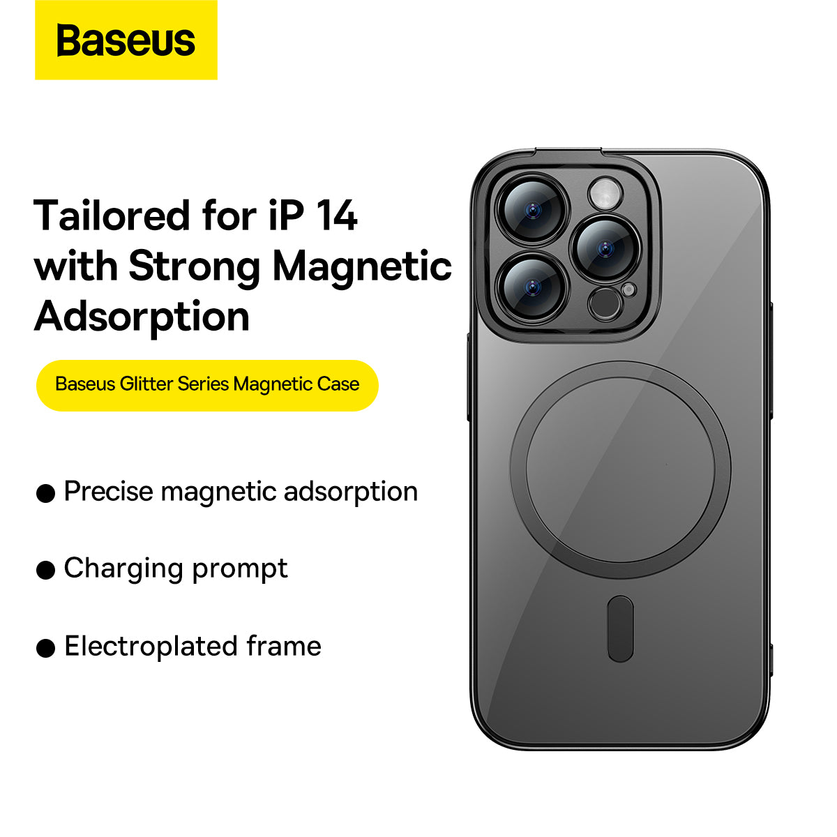 Baseus iP 14 Glitter Series Magnetic Case + FREE Tempered Glass Screen Protector Magsafe Strong Magnet Fingerprint Proof Lens Protection Electroplated Frame For iPhone 14 Pro Max Plus