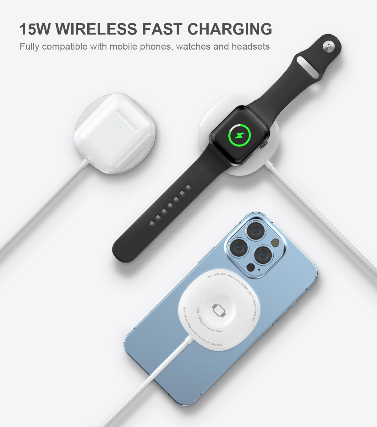 GXM 15W 3 in 1 Wireless Charger Compatible with iPhones Airpods All Series Apple Watch all Series Stronger Magnetic