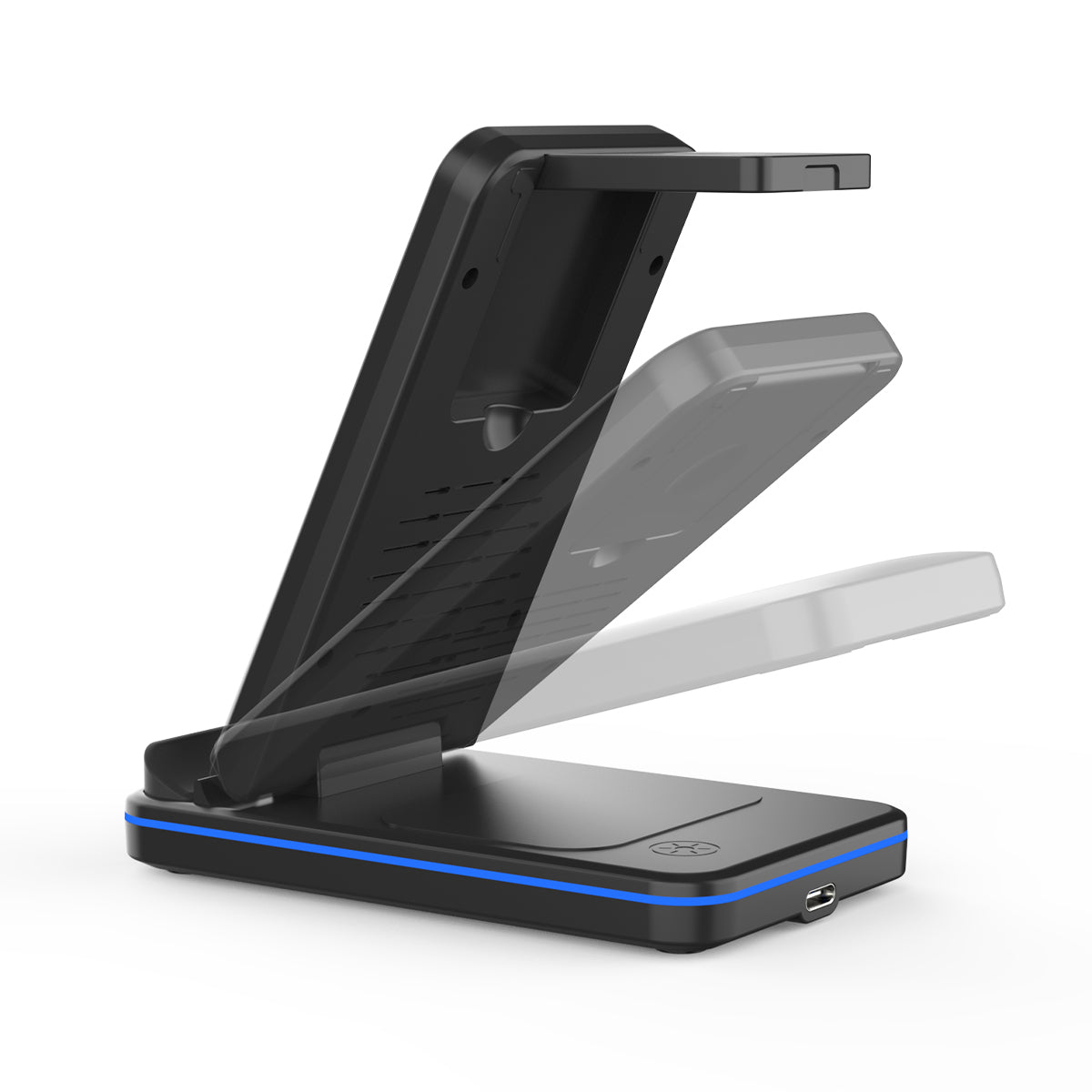 GXM 3in1 15W Wireless Charging Stand For iPhone 14 Pro Max 13 12 Samsung Huawei Xiaomi OPPO VIVO Apple Watch AirPods Charger WC-1502 Foldable Design Fast Wireless Charging Dual Charging Coils Multi-functional Mobile Phone Earbuds Smartwatch