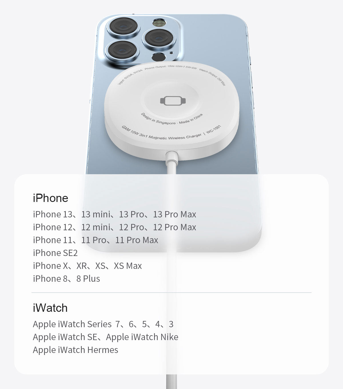 GXM 15W 3 in 1 Wireless Charger Compatible with iPhones Airpods All Series Apple Watch all Series Stronger Magnetic