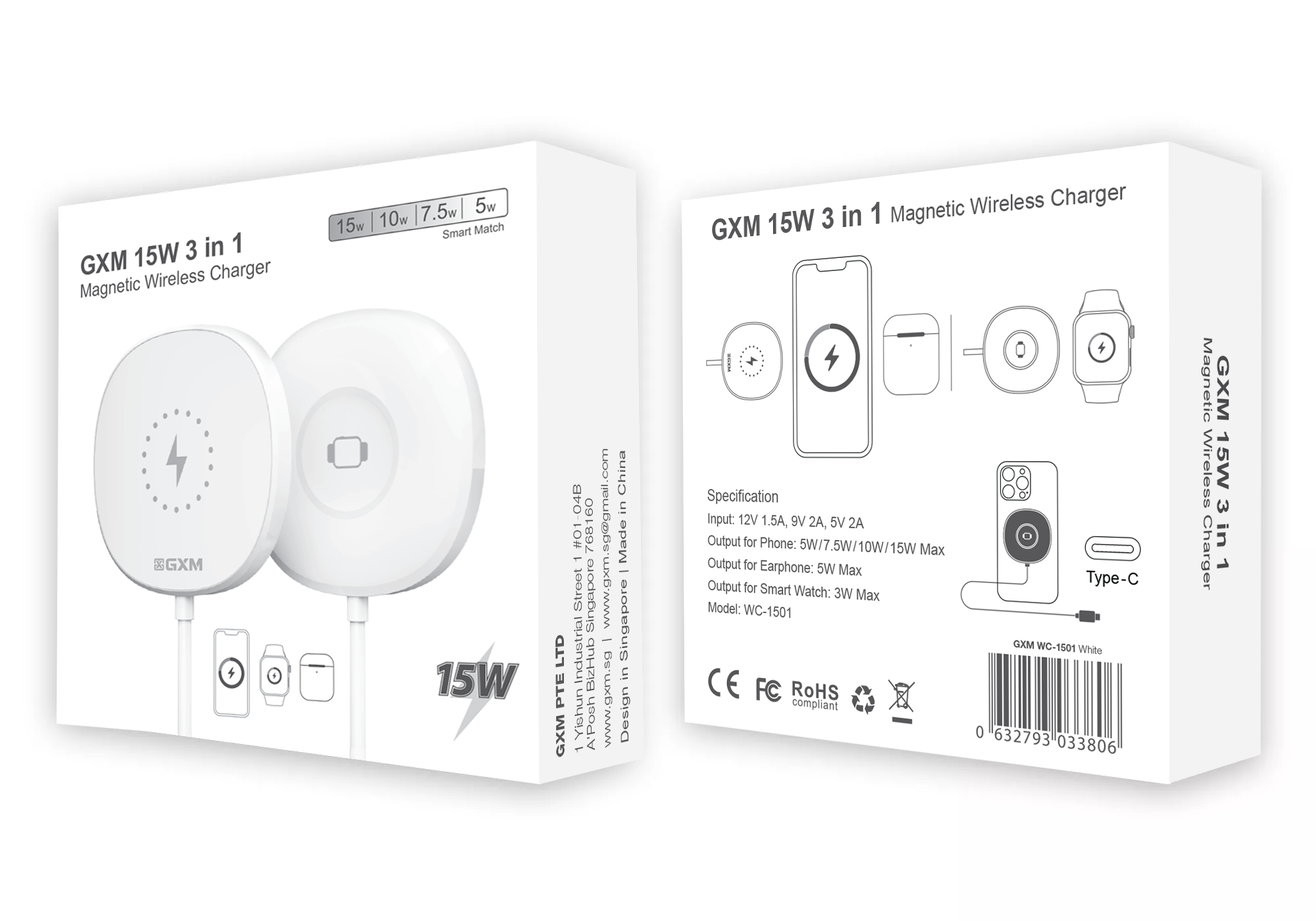 GXM 15W 3 in 1 Wireless Charger Compatible with iPhones Airpods All Series Apple Watch all Series Stronger Magnetic
