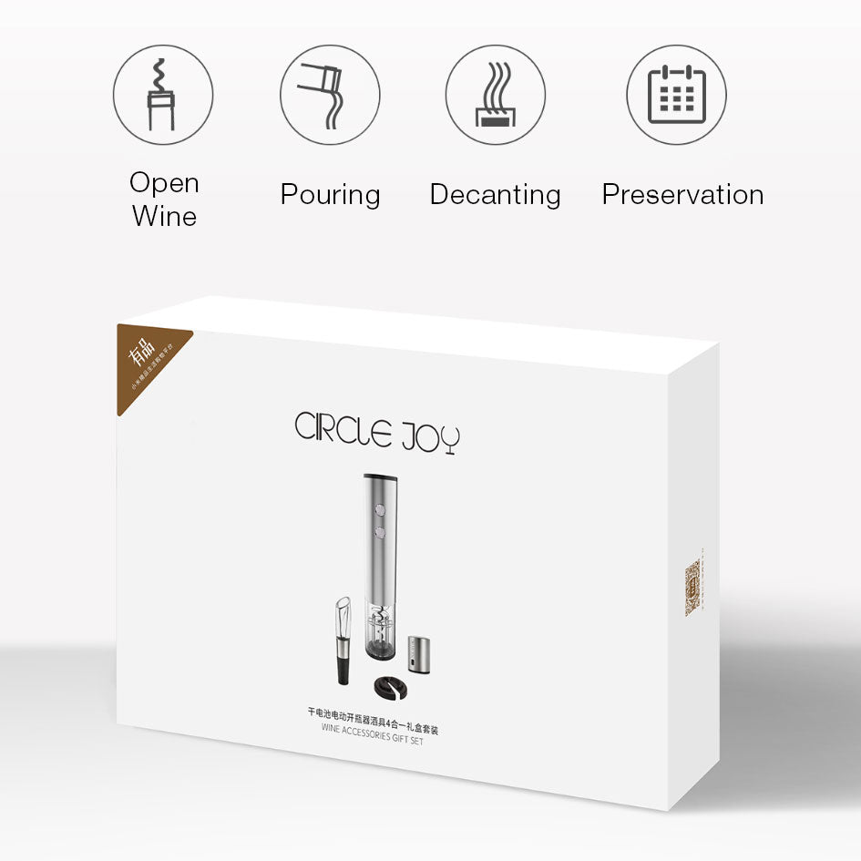 Circle Joy 4 in 1 Automatic Wine Opener Set Gift Package Red Wine Bottle Stopper Stainless Steel Wine Pourer Decanter