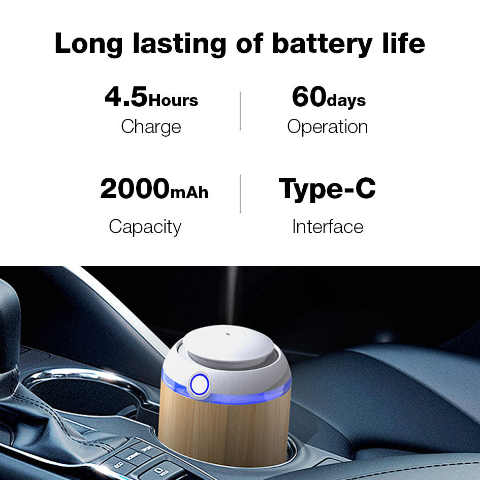 GXM Cordless Car Essential Oil Aroma Diffuser Waterless Smart Ai Vibration Technology Anti-spill Design Car and Home Use