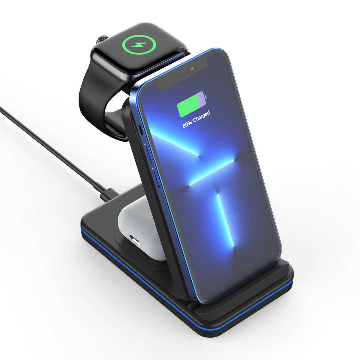 GXM 3in1 15W Wireless Charging Stand For iPhone 14 Pro Max 13 12 Samsung Huawei Xiaomi OPPO VIVO Apple Watch AirPods Charger WC-1502 Foldable Design Fast Wireless Charging Dual Charging Coils Multi-functional Mobile Phone Earbuds Smartwatch