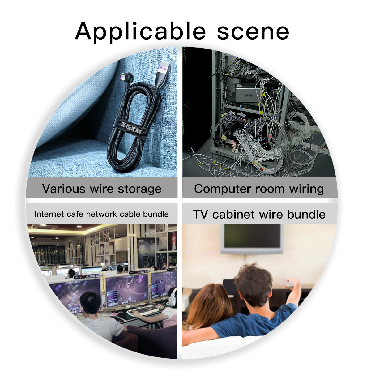 GXM Velcro Tape Cable Organizer Circle Strap Reusable Cable Tie Fastening Cables