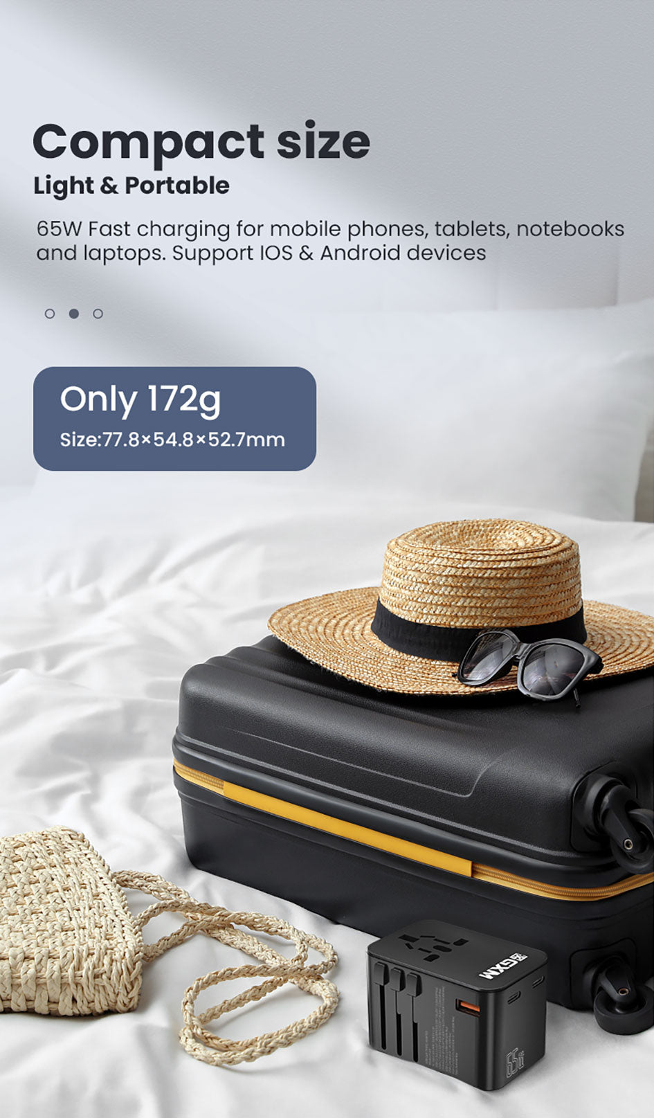 GXM 65W Travel Adapter Fast Charging PD QC Type C USB EU US UK AU Plug Socket Over 150 Countries Universal Travel Power Charger