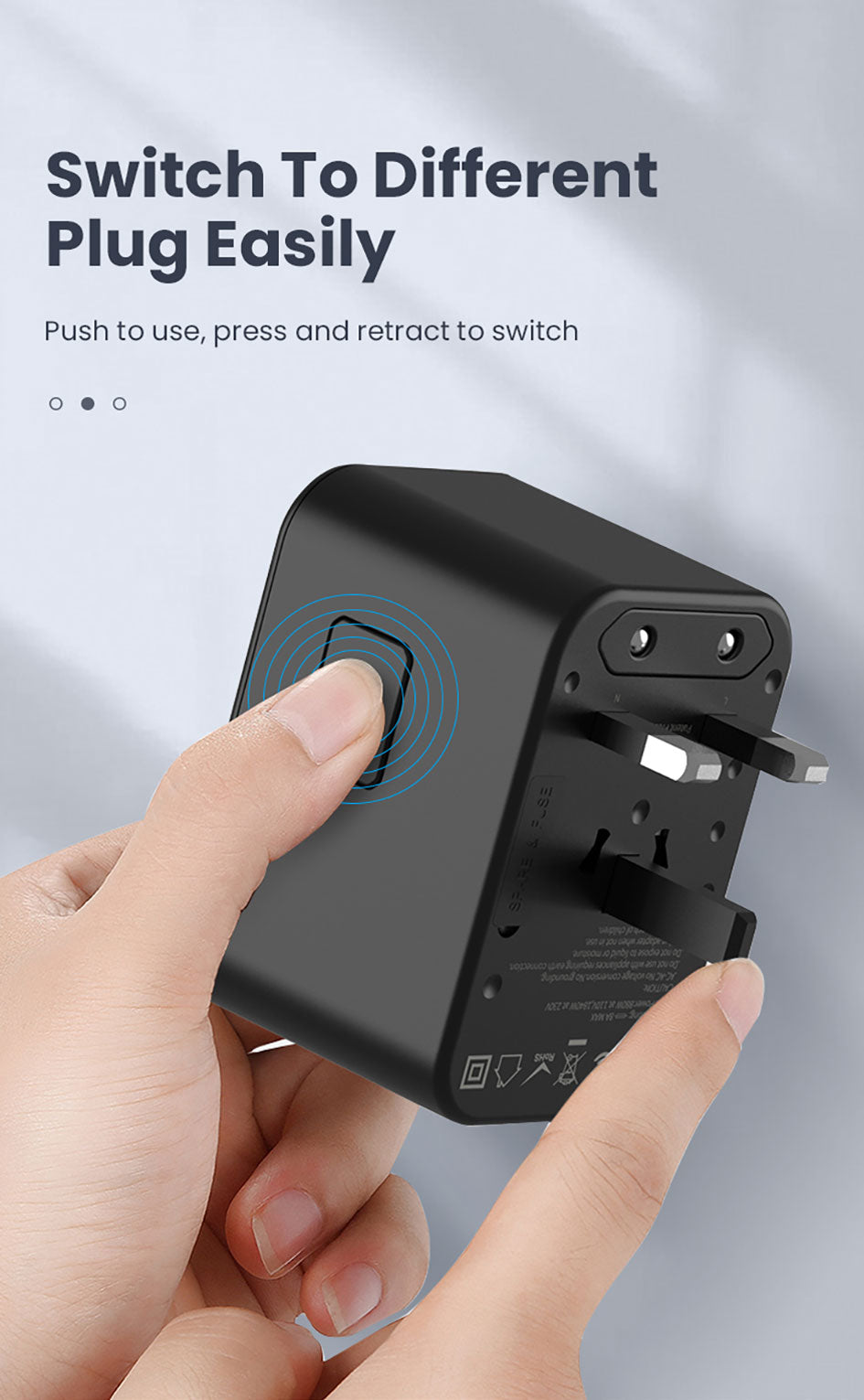 GXM 65W Travel Adapter Fast Charging PD QC Type C USB EU US UK AU Plug Socket Over 150 Countries Universal Travel Power Charger