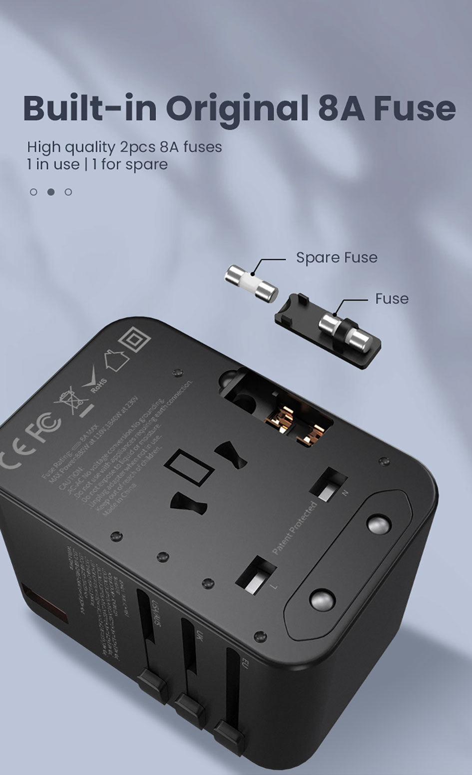 GXM 65W Travel Adapter Fast Charging PD QC Type C USB EU US UK AU Plug Socket Over 150 Countries Universal Travel Power Charger