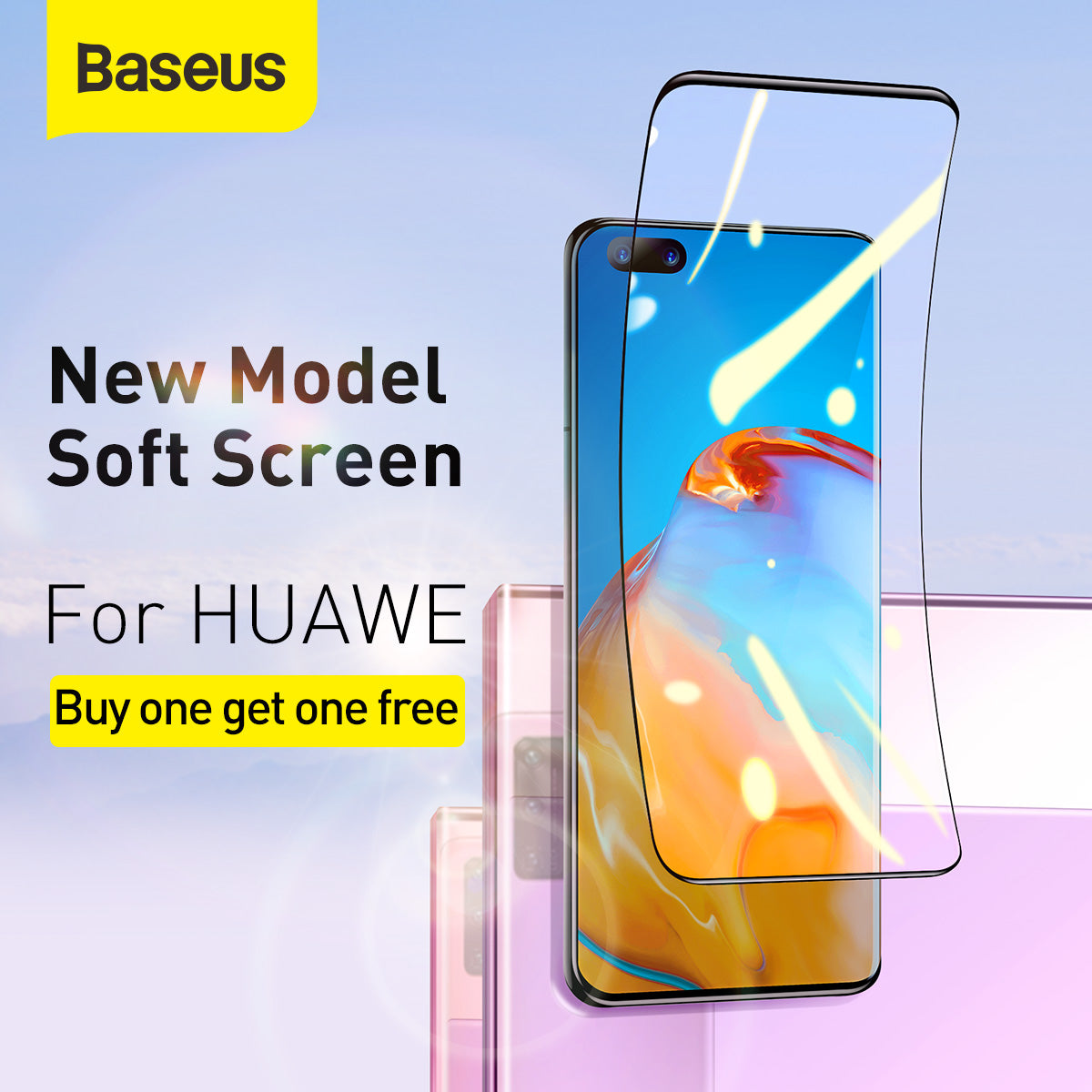 Baseus Huawei P40 PET Soft Film 2Pcs Set 9H Anti Shock Full Screen Coverage 0.15mm HD Clear Tempered Glass Screen Protector