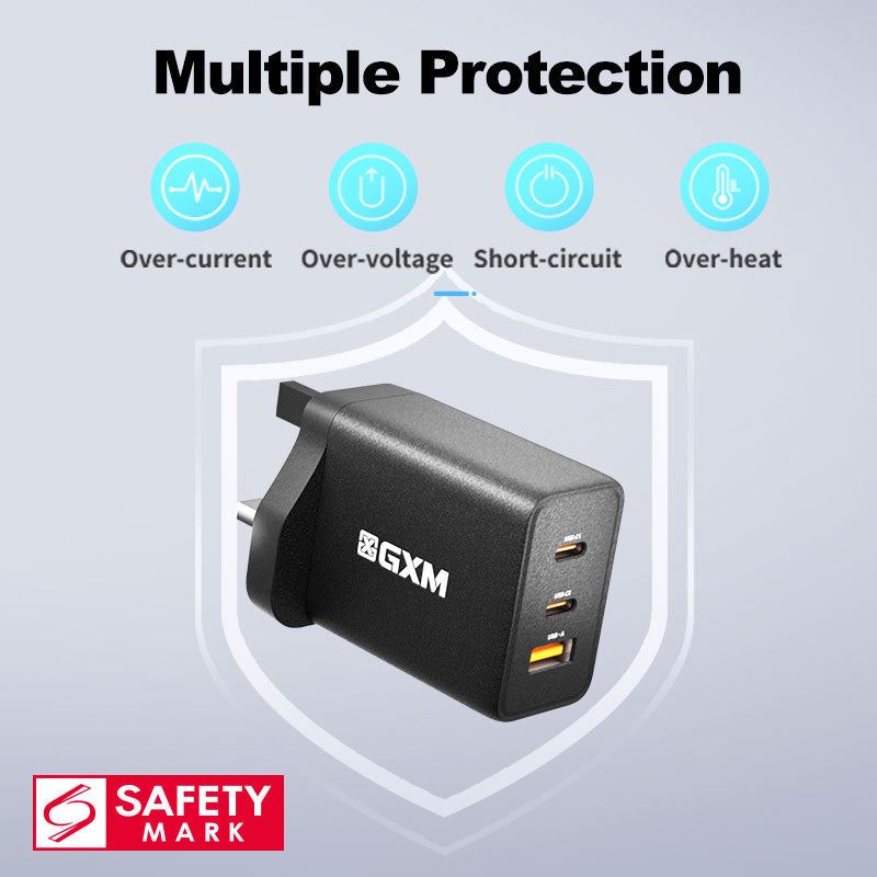 GXM 65W GaN Type C USB C Fast Charger Adapter Safety Mark Wall Charger Laptop MacBook Pro Air Dell XPS iPad Mini Pro iPhone 14 13 12 Pro Max Plus Samsung Galaxy S23 Ultra Huawei Xiaomi OPPO VIVO Charger AC-6501