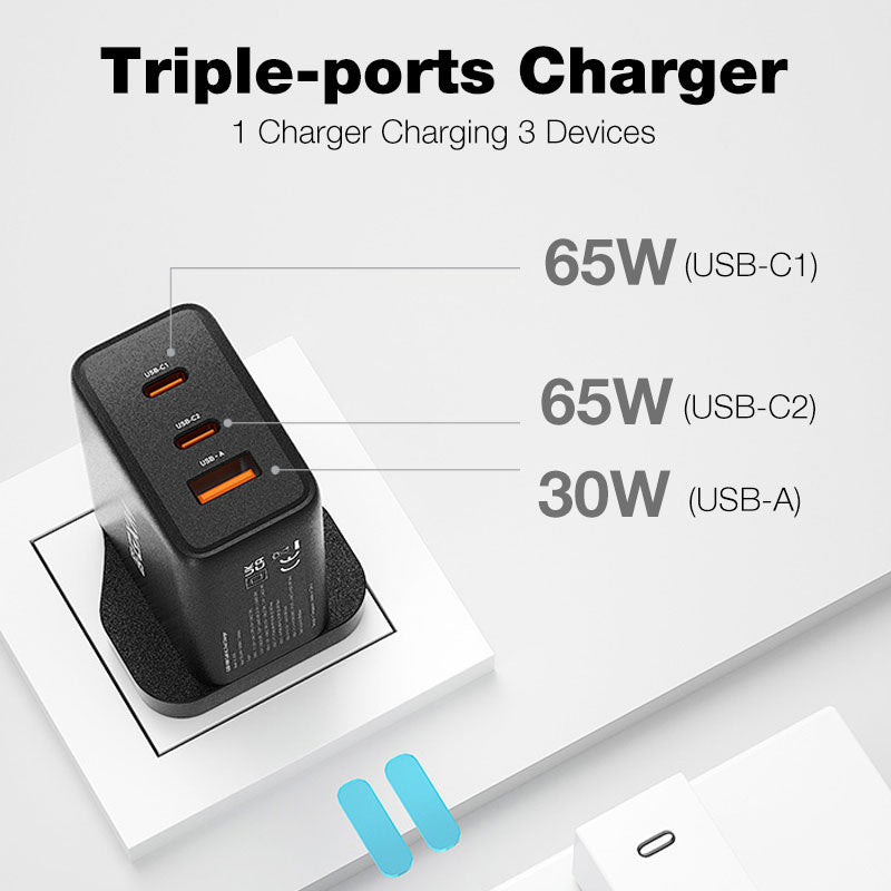 GXM 65W GaN Type C USB C Fast Charger Adapter Safety Mark Wall Charger Laptop MacBook Pro Air Dell XPS iPad Mini Pro iPhone 14 13 12 Pro Max Plus Samsung Galaxy S23 Ultra Huawei Xiaomi OPPO VIVO Charger AC-6501