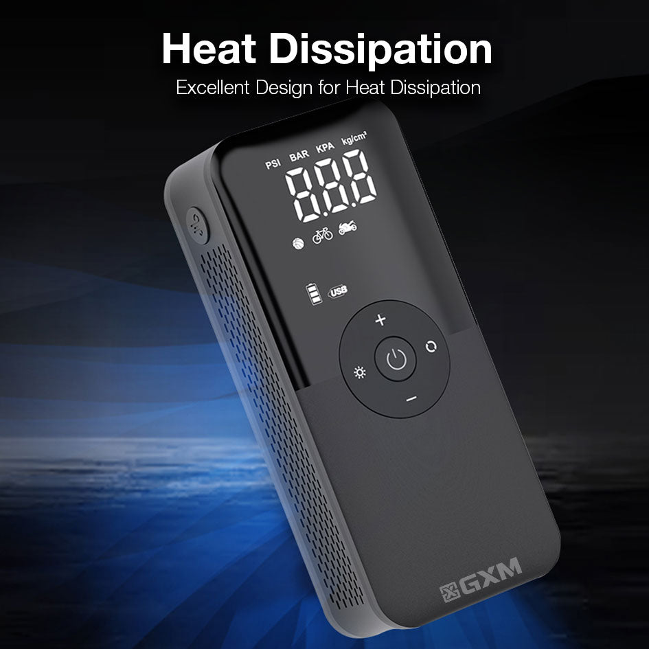 GXM AP-01 Cordless Smart Tire Inflator Auto Stop Tire Pressure Monitoring Fast Inflation LED Lighting SOS Mode Power Bank 4000mAh Capacity Air Pump