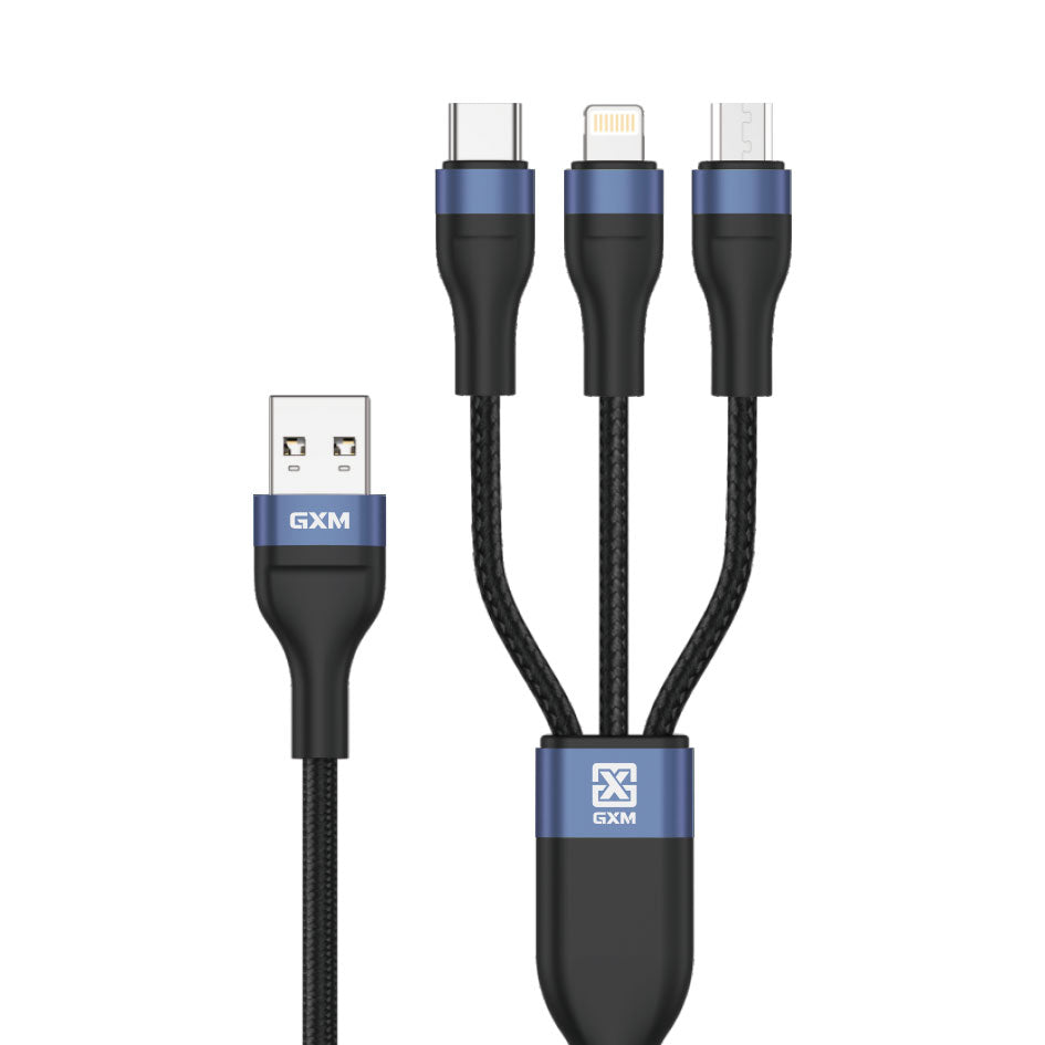 GXM 100W 3 in 1 Quick Charging Data Cable iP Type-C MicroUSB Safety Protection 1.2M Cable Length Triple Simultaneous Charging Cable