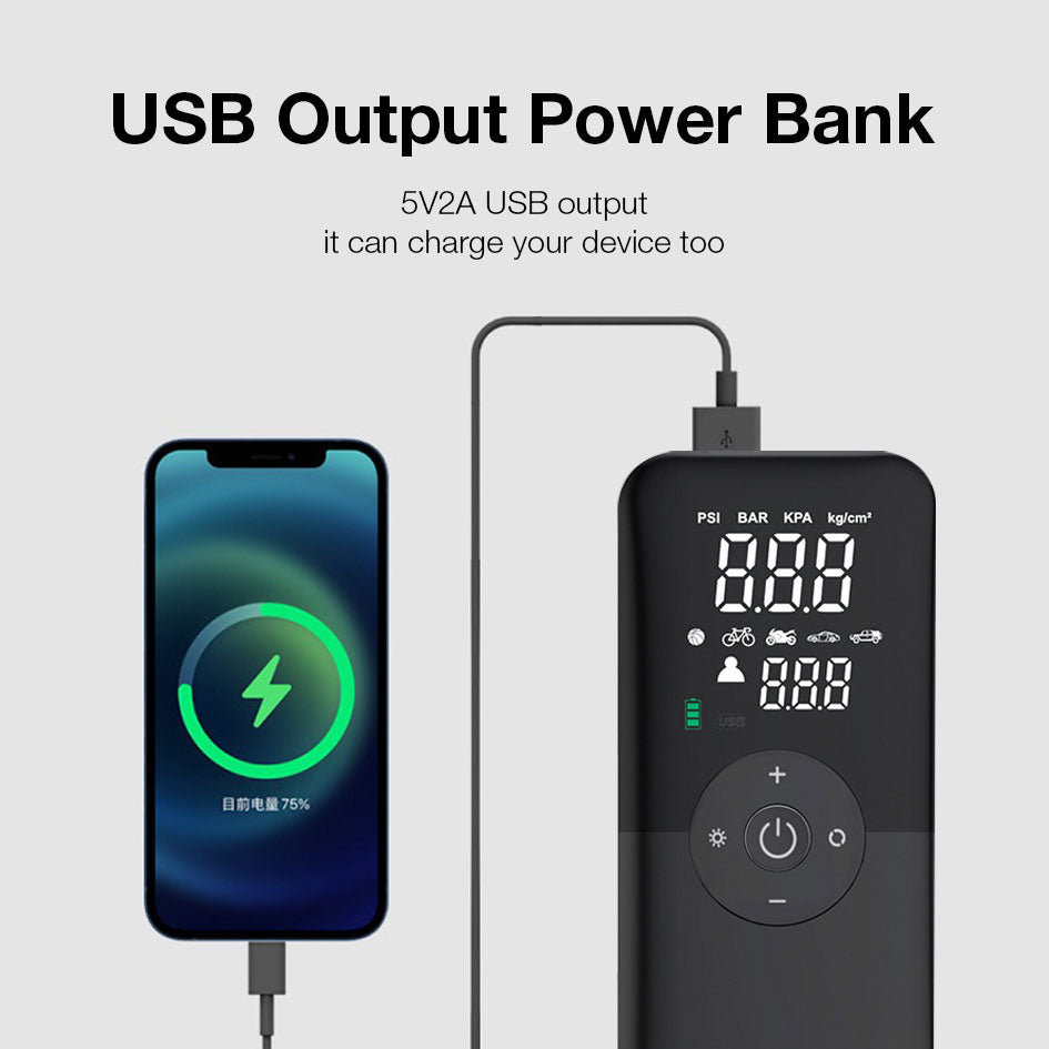 GXM AP-01 Cordless Smart Tire Inflator Auto Stop Tire Pressure Monitoring Fast Inflation LED Lighting SOS Mode Power Bank 4000mAh Capacity Air Pump