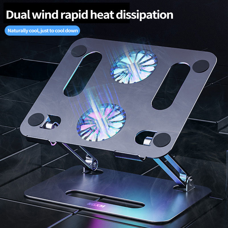 GXM RGB Laptop Stand Dual Fans Strong Winds Height Adjustable Sleek Design 180° Foldable Design Silver and Grey Version