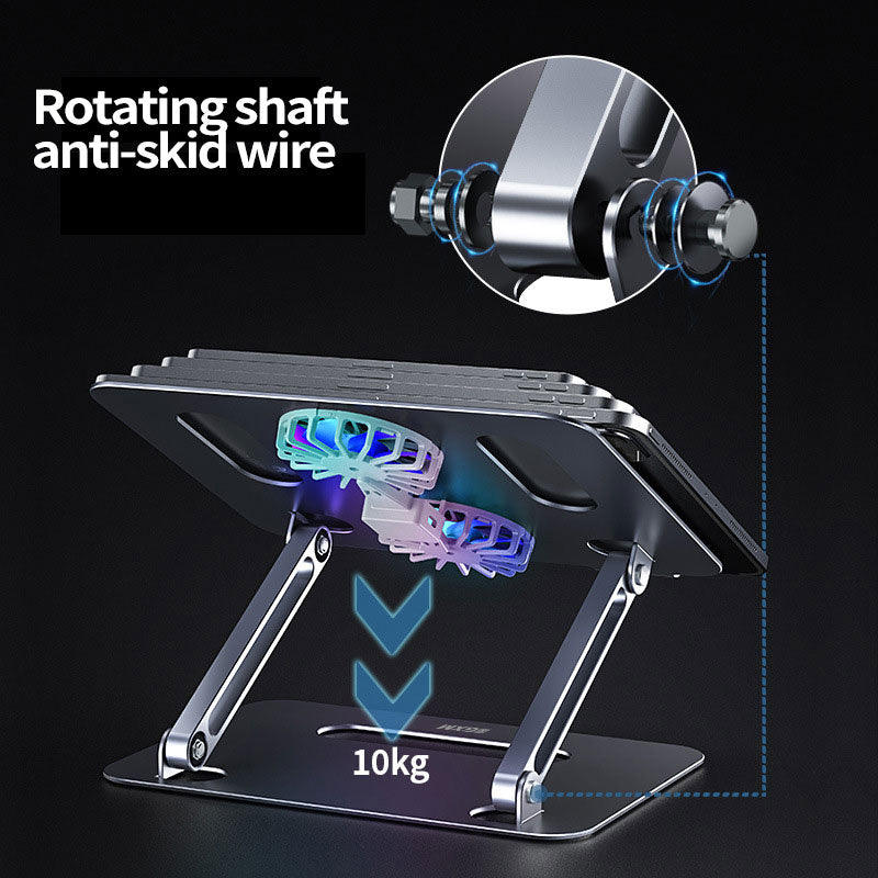 GXM RGB Laptop Stand Dual Fans Strong Winds Height Adjustable Sleek Design 180° Foldable Design Silver and Grey Version