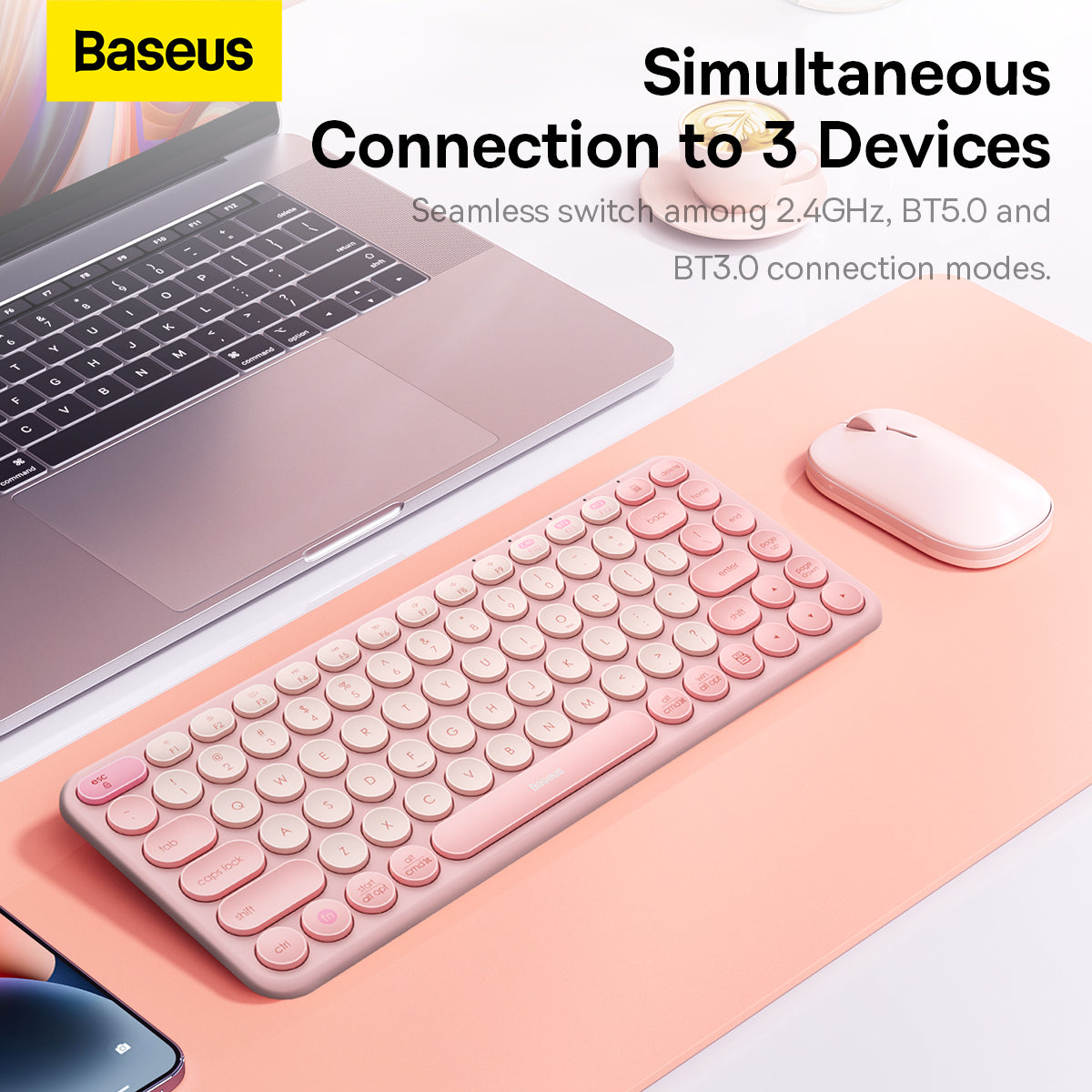 Baseus K01A Wireless Tri-Mode Keyboard 2.4G USB Connection Mini Quiet Typing AAA Batteries Ergonomic Design for Mac Windows K01B