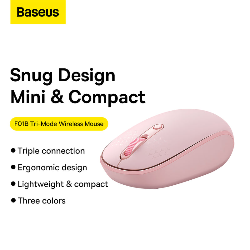 Baseus Wireless Bluetooth Mouse F01B Tri-Mode Wireless Mouse Silent Click 800/1200/1600DPI 250Hz BT5.0 3.0 2.4G USB Receiver AA Battery Portable Light