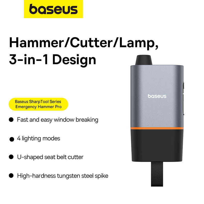 Baseus 3 in 1 Emergency Hammer SharpTool Series Emergency Hammer Pro User-Friendly Emergency Lamp Window Breaker Flashlight 55HRC Hardness BS-CG013